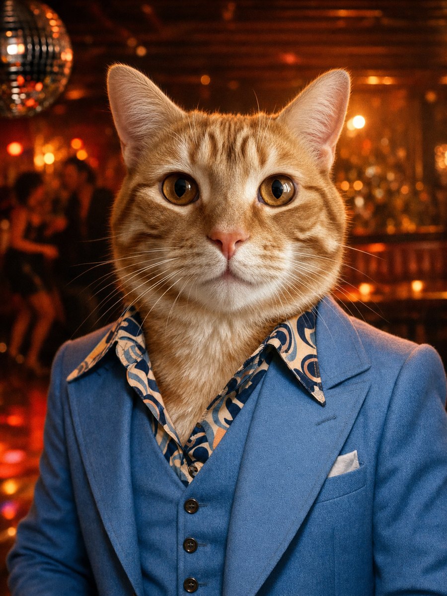 Orange tabby rendered as a Disco portrait