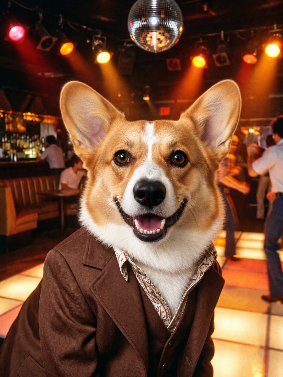 Corgi rendered as a Disco portrait