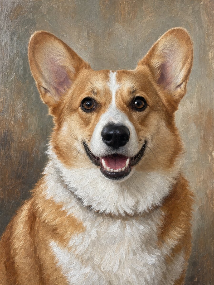 Corgi rendered as a Oil Painting portrait