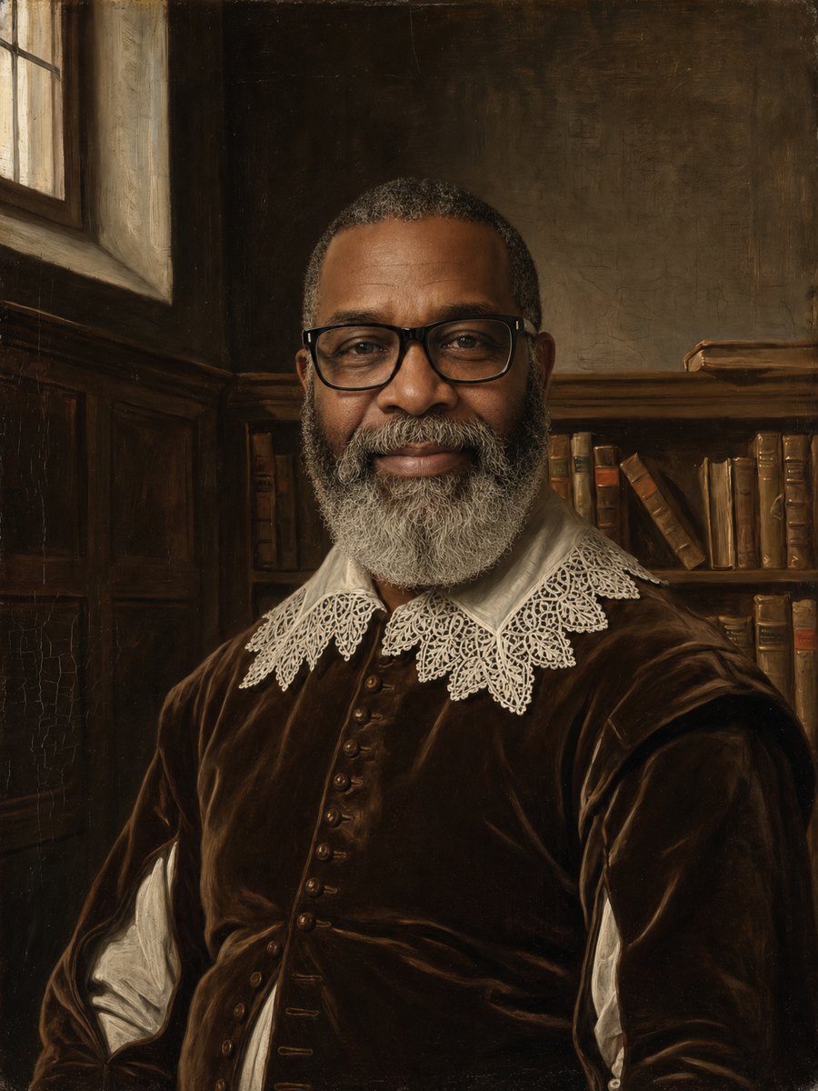 Portrait rendered as a Baroque portrait