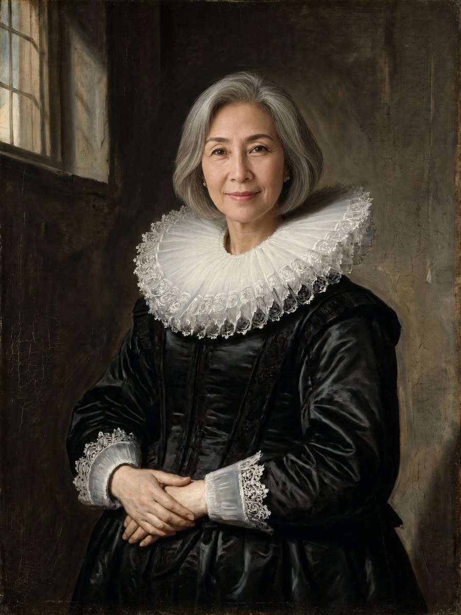 Portrait rendered as a Baroque portrait