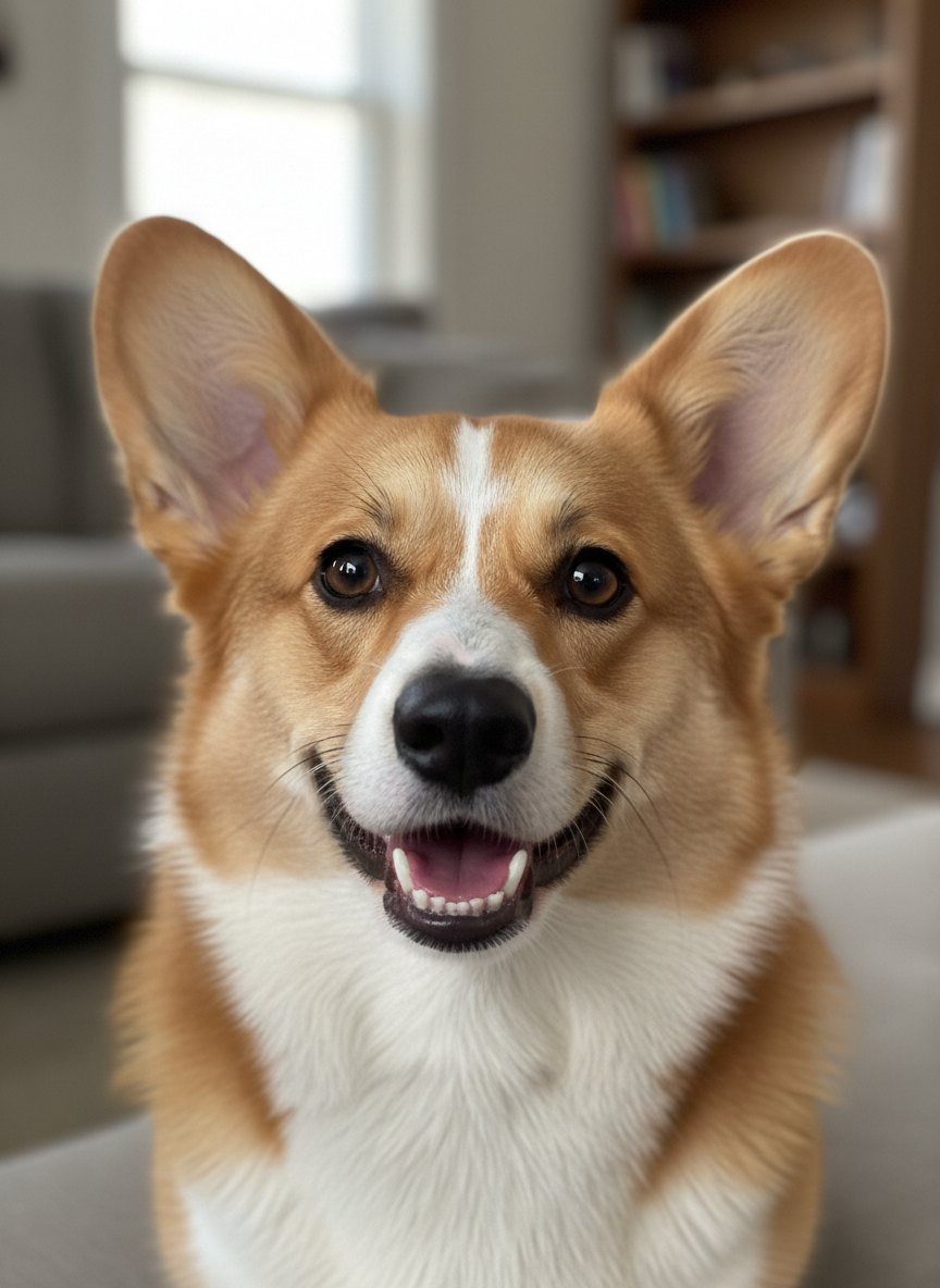 Original snapshot of a corgi, taken on a phone